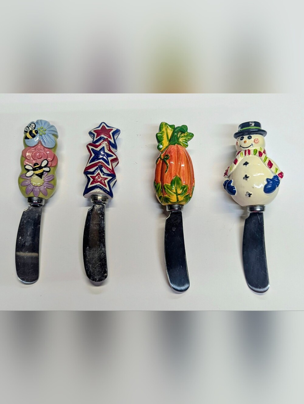 4 Seasonal Decorative Ceramic Cheese Spreaders Butter Knife Home Kitchen